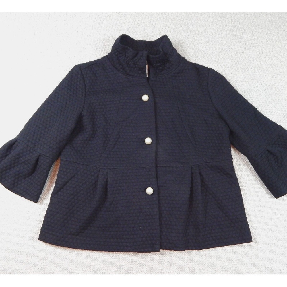 Joseph Ribkoff Coat Size 12 Black Quilted Overcoat Short Pearl Buttons Chic